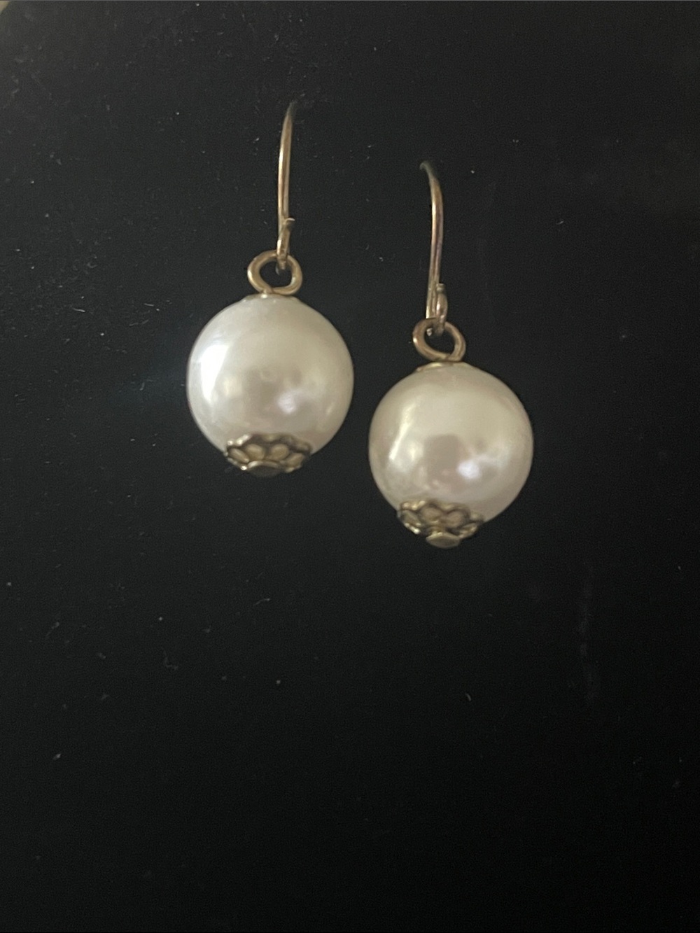 White Pearl Drop Earrings with Gold Accents - Women Jewelry